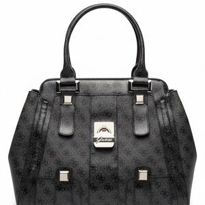 Vintage GUESS Extra Large Monogram Tote Black Gray Luxury Bag